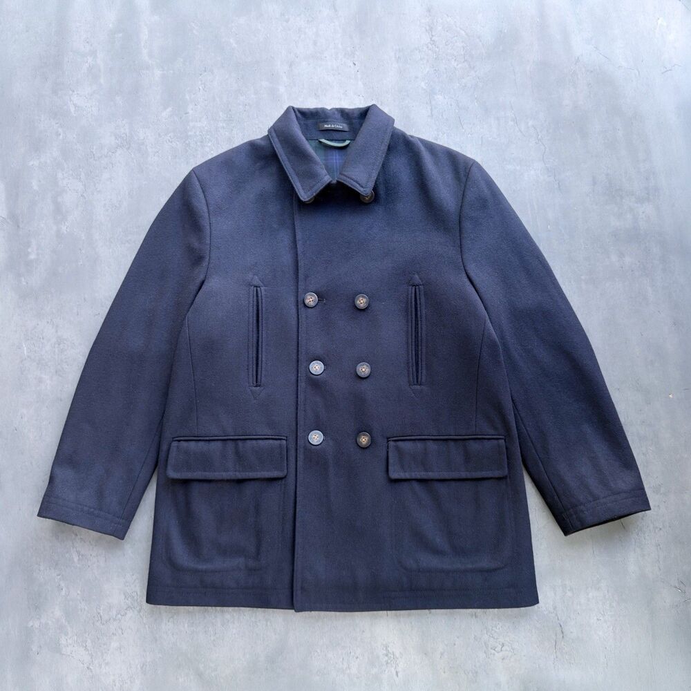 Lauren Ralph Lauren Luke Peacoat Men 44S Dark Navy Wool Blend Double Breasted